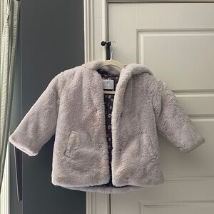 Zara Light Gray Faux Fur Hooded Puffer Coat